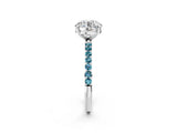 White gold Round Cut Diamond Solitaire Ring with Round with Blue Topaz side stone Pavé Band and Prong Setting_20
