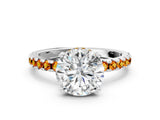 White gold Round Cut Diamond Solitaire Ring with Round with Citrine side stone Pavé Band and Four-Prong Setting_36