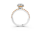 White gold Round Cut Diamond Solitaire Ring with Round with Citrine side stone Pavé Band and Four-Prong Setting_3