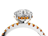 White gold Round Cut Diamond Solitaire Ring with Round with Citrine side stone Pavé Band and Four-Prong Setting_4