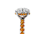 White gold Round Cut Diamond Solitaire Ring with Round with Citrine side stone Pavé Band and Four-Prong Setting_5