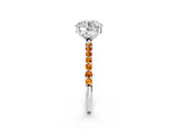White gold Round Cut Diamond Solitaire Ring with Round with Citrine side stone Pavé Band and Prong Setting_2