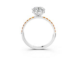 White gold Round Cut Diamond Solitaire Ring with Round with Citrine side stone Pavé Band and Prong Setting_3