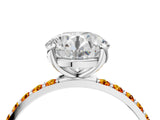 White gold Round Cut Diamond Solitaire Ring with Round with Citrine side stone Pavé Band and Prong Setting_4