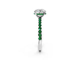 White gold Round Cut Diamond Solitaire Ring with Round with Emerald side stone Pavé Band and Four-Prong Setting_2