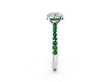 White gold Round Cut Diamond Solitaire Ring with Round with Emerald side stone Pavé Band and Four-Prong Setting_38