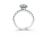 White gold Round Cut Diamond Solitaire Ring with Round with Emerald side stone Pavé Band and Four-Prong Setting_3