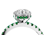 White gold Round Cut Diamond Solitaire Ring with Round with Emerald side stone Pavé Band and Four-Prong Setting_40