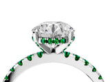 White gold Round Cut Diamond Solitaire Ring with Round with Emerald side stone Pavé Band and Four-Prong Setting_4