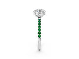White gold Round Cut Diamond Solitaire Ring with Round with Emerald side stone Pavé Band and Prong Setting_14