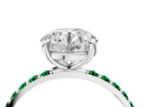 White gold Round Cut Diamond Solitaire Ring with Round with Emerald side stone Pavé Band and Prong Setting_16