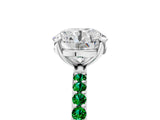 White gold Round Cut Diamond Solitaire Ring with Round with Emerald side stone Pavé Band and Prong Setting_17