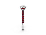 White gold Round Cut Diamond Solitaire Ring with Round with Garnet side stone Pavé Band and Four-Prong Setting_2