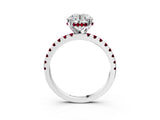 White gold Round Cut Diamond Solitaire Ring with Round with Garnet side stone Pavé Band and Four-Prong Setting_3