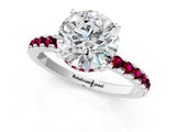 White gold Round Cut Diamond Solitaire Ring with Round with Garnet side stone Pavé Band and Four-Prong Setting_37