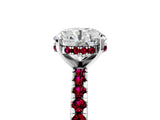 White gold Round Cut Diamond Solitaire Ring with Round with Garnet side stone Pavé Band and Four-Prong Setting_5