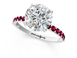 White gold Round Cut Diamond Solitaire Ring with Round with Garnet side stone Pavé Band and Prong Setting_13