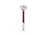 White gold Round Cut Diamond Solitaire Ring with Round with Garnet side stone Pavé Band and Prong Setting_14