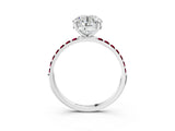 White gold Round Cut Diamond Solitaire Ring with Round with Garnet side stone Pavé Band and Prong Setting_15