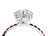 White gold Round Cut Diamond Solitaire Ring with Round with Garnet side stone Pavé Band and Prong Setting_16