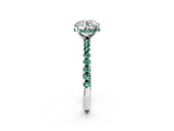 White gold Round Cut Diamond Solitaire Ring with Round with Green Sapphire side stone Pavé Band and Four-Prong Setting_2