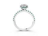 White gold Round Cut Diamond Solitaire Ring with Round with Green Sapphire side stone Pavé Band and Four-Prong Setting_3