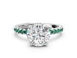 White gold Round Cut Diamond Solitaire Ring with Round with Green Sapphire side stone Pavé Band and Four-Prong Setting_36