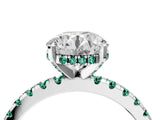 White gold Round Cut Diamond Solitaire Ring with Round with Green Sapphire side stone Pavé Band and Four-Prong Setting_4