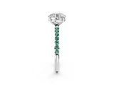 White gold Round Cut Diamond Solitaire Ring with Round with Green Sapphire side stone Pavé Band and Prong Setting_2
