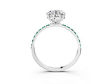 White gold Round Cut Diamond Solitaire Ring with Round with Green Sapphire side stone Pavé Band and Prong Setting_3