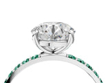 White gold Round Cut Diamond Solitaire Ring with Round with Green Sapphire side stone Pavé Band and Prong Setting_4