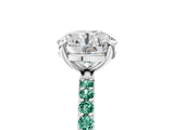 White gold Round Cut Diamond Solitaire Ring with Round with Green Sapphire side stone Pavé Band and Prong Setting_5