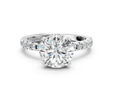 White gold Round Cut Diamond Solitaire Ring with Round with Moissanite side stone Pavé Band and Four-Prong Setting_12