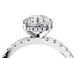 White gold Round Cut Diamond Solitaire Ring with Round with Moissanite side stone Pavé Band and Four-Prong Setting_16