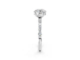 White gold Round Cut Diamond Solitaire Ring with Round with Moissanite side stone Pavé Band and Prong Setting_2