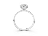 White gold Round Cut Diamond Solitaire Ring with Round with Moissanite side stone Pavé Band and Prong Setting_3