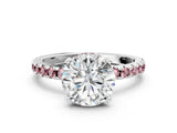 White gold Round Cut Diamond Solitaire Ring with Round with Morganite side stone Pavé Band and Four-Prong Setting_12