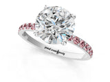 White gold Round Cut Diamond Solitaire Ring with Round with Morganite side stone Pavé Band and Prong Setting_1