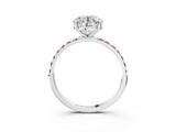 White gold Round Cut Diamond Solitaire Ring with Round with Morganite side stone Pavé Band and Prong Setting_3