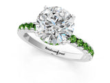 White gold Round Cut Diamond Solitaire Ring with Round with Peridot side stone Pavé Band and Four-Prong Setting_1