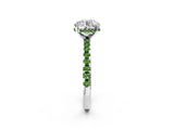 White gold Round Cut Diamond Solitaire Ring with Round with Peridot side stone Pavé Band and Four-Prong Setting_2