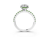 White gold Round Cut Diamond Solitaire Ring with Round with Peridot side stone Pavé Band and Four-Prong Setting_3
