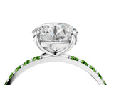 White gold Round Cut Diamond Solitaire Ring with Round with Peridot side stone Pavé Band and Prong Setting_34