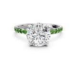 White gold Round Cut Diamond Solitaire Ring with Round with Peridot side stone Pavé Band and Prong Setting_54