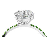 White gold Round Cut Diamond Solitaire Ring with Round with Peridot side stone Pavé Band and Prong Setting_64