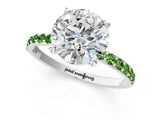 White gold Round Cut Diamond Solitaire Ring with Round with Peridot side stone Pavé Band and Prong Setting_73