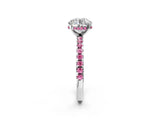 White gold Round Cut Diamond Solitaire Ring with Round with Pink Sapphire side stone Pavé Band and Four-Prong Setting_2