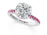 White gold Round Cut Diamond Solitaire Ring with Round with Pink Sapphire side stone Pavé Band and Four-Prong Setting_37