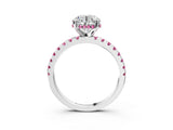 White gold Round Cut Diamond Solitaire Ring with Round with Pink Sapphire side stone Pavé Band and Four-Prong Setting_3
