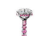 White gold Round Cut Diamond Solitaire Ring with Round with Pink Sapphire side stone Pavé Band and Four-Prong Setting_41